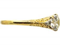 Victorian 18ct Gold, Three Stone Diamond Carved Half Hoop Ring