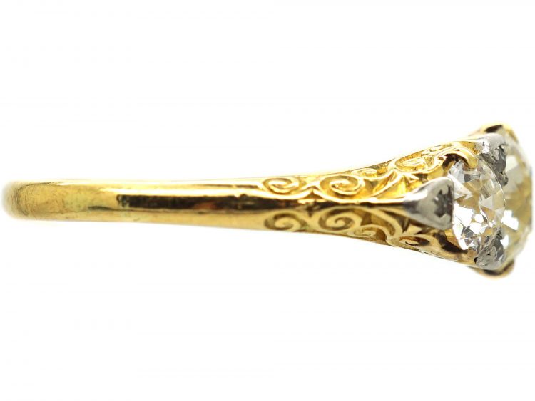Victorian 18ct Gold, Three Stone Diamond Carved Half Hoop Ring