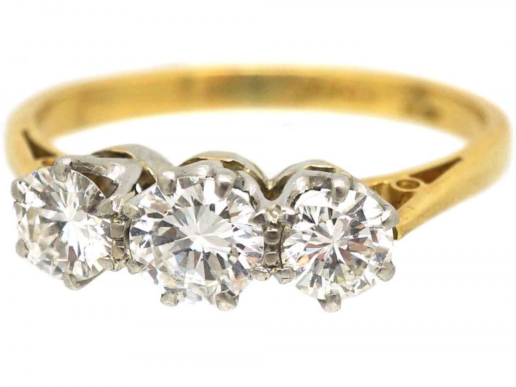 Art Deco 18ct Gold & Platinum, Three Stone Diamond Ring