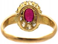 Edwardian 18ct Gold, Ruby & Diamond Cluster Ring
