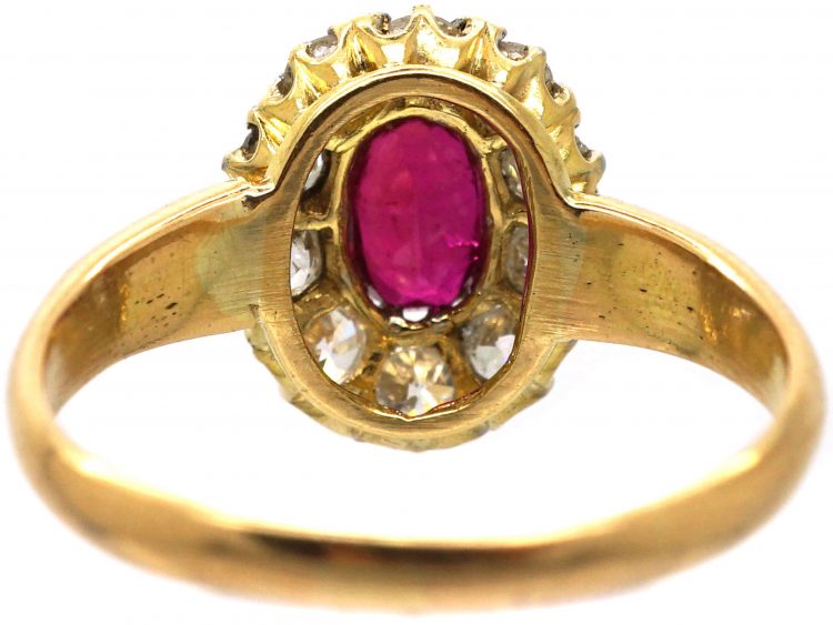 Edwardian 18ct Gold, Ruby & Diamond Cluster Ring