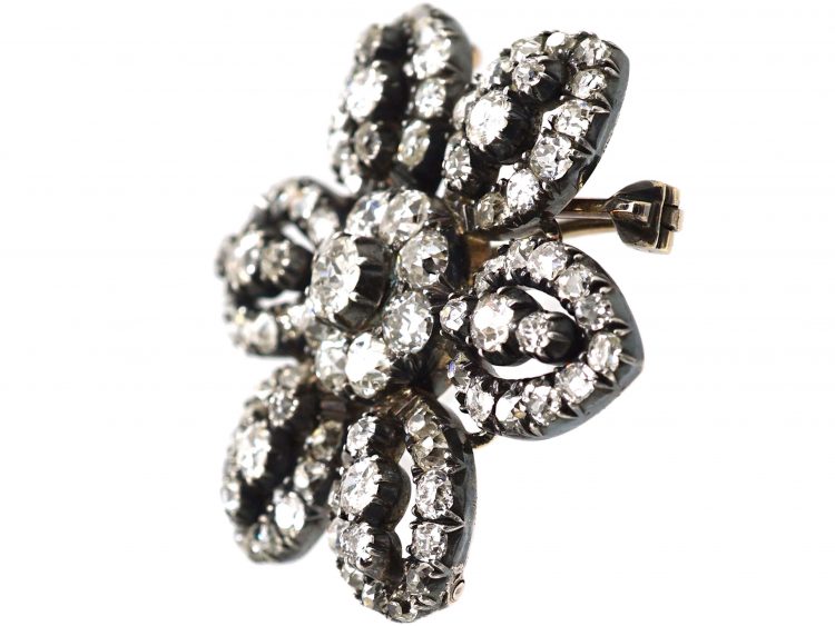 Georgian Flower Brooch & Pendant set with Old Mine Cut Diamonds