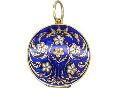 Early 19th Century 15ct Gold Double Sided Swiss Enamel Round Locket with Pansy Motifs