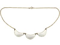 1950s Silver Necklace with Three White Enamelled Waves by Elvik & Co