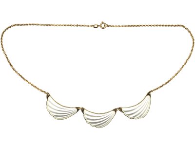 1950s Silver Necklace with Three White Enamelled Waves by Elvik & Co