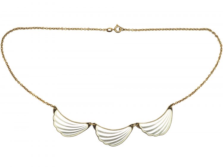 1950s Silver Necklace with Three White Enamelled Waves by Elvik & Co