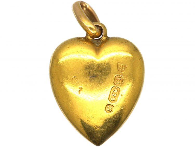 Victorian 15ct Gold Heart Shaped Pendant with Applied Gold Flowers