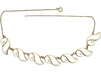 1950s Silver & White Enamel Necklace by Finn Jensen