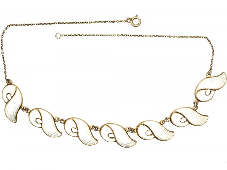 1950s Silver & White Enamel Necklace by Finn Jensen