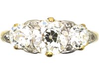 Victorian 18ct Gold, Three Stone Diamond Carved Half Hoop Ring