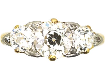 Victorian 18ct Gold, Three Stone Diamond Carved Half Hoop Ring