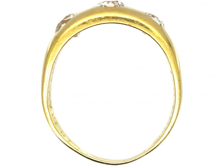Victorian 18ct Gold, Three Stone Old Mine Cut Diamond Rub Over Set Ring
