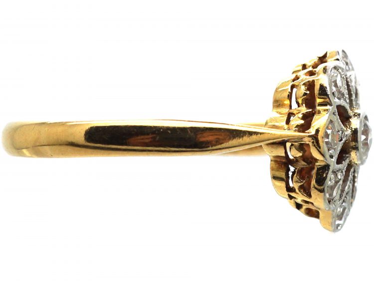 Art Deco 18ct Gold & Platinum Open Work Diamond Cluster Ring