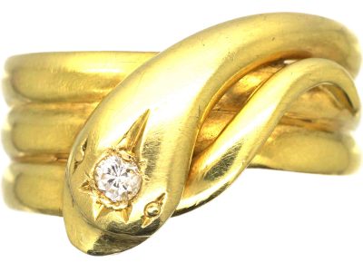 Victorian 18ct Gold Snake Ring set with a Diamond
