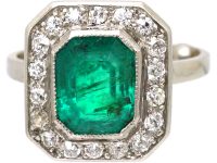 Art Deco Platinum, Emerald & Diamond Ring