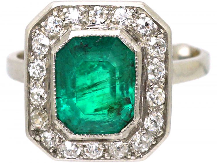 Art Deco Platinum, Emerald & Diamond Ring