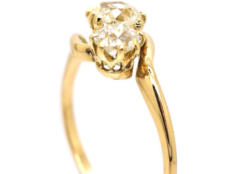 Edwardian 18ct Gold Three Stone Diamond Crossover Ring