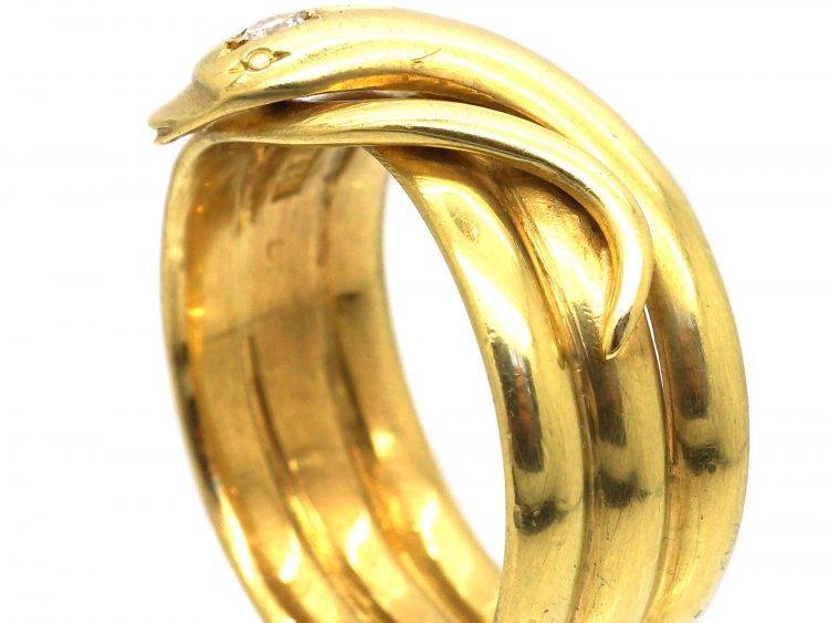 Victorian 18ct Gold Snake Ring set with a Diamond