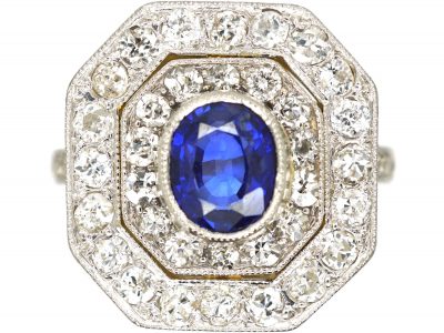 Art Deco 18ct Gold & Platinum, Sapphire & Diamond Octagonal Shaped Ring