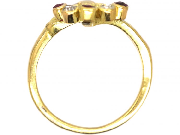 French 18ct Gold Art Nouveau Ring set with Rubies & Diamonds