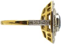 Art Deco 18ct Gold & Platinum, Sapphire & Diamond Octagonal Shaped Ring