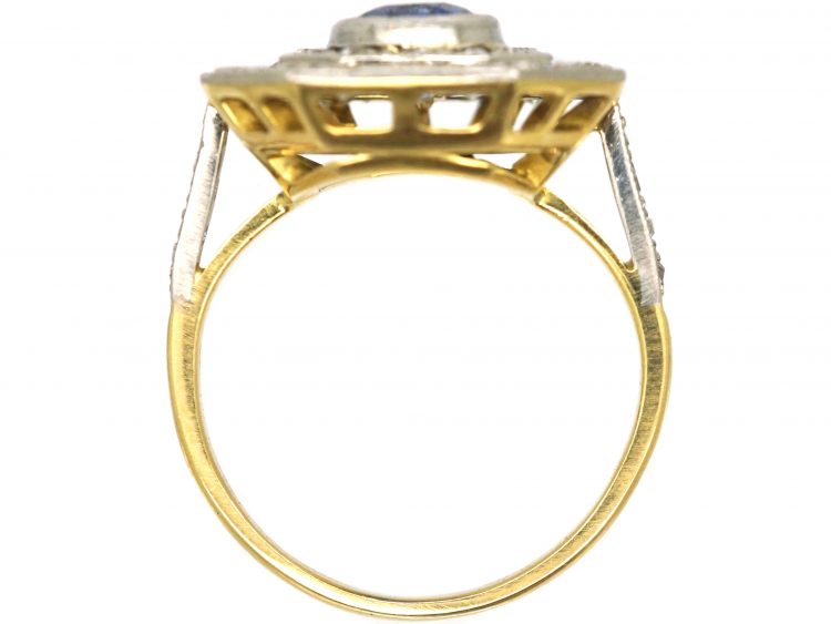 Art Deco 18ct Gold & Platinum, Sapphire & Diamond Octagonal Shaped Ring