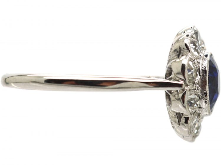 18ct White Gold & Platinum, Sapphire & Diamond Cluster Ring