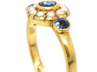 Victorian 18ct Gold, Sapphire & Natural Split Pearl Cluster Ring