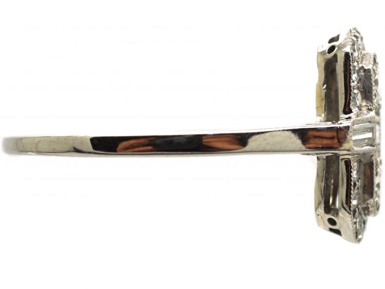 Art Deco Rectangular Shaped Ring with Round & Baguette Diamonds