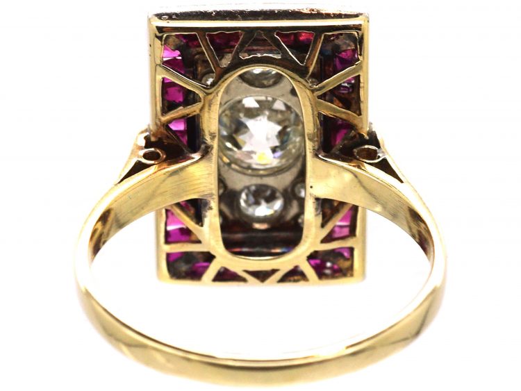 Art Deco 18ct Gold & Platinum, Diamond & Calibre Ruby Rectangular Shaped Ring