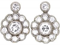 Art Deco 14ct White & Yellow Gold Diamond Daisy Cluster Earrings
