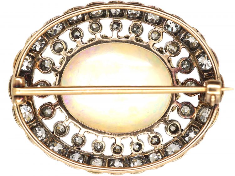 Edwardian 15ct Gold & Silver, Large Opal & Diamond Brooch