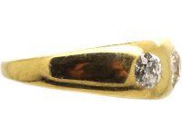 Victorian 18ct Gold, Three Stone Old Mine Cut Diamond Rub Over Set Ring
