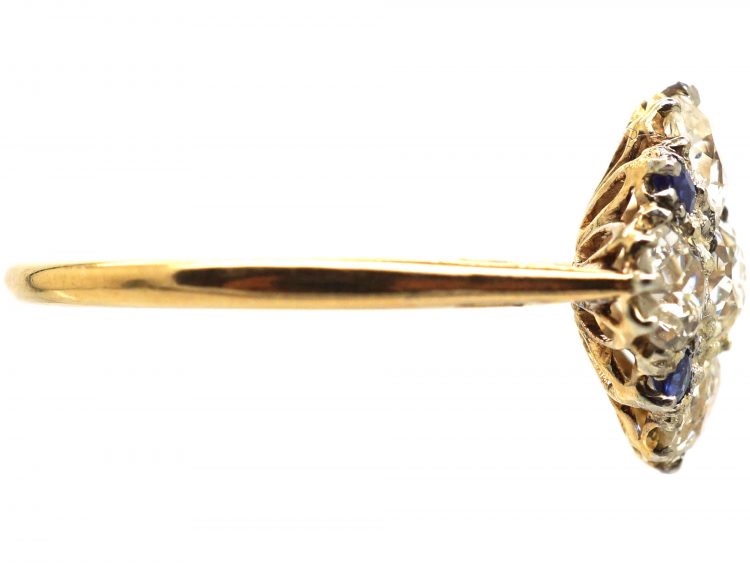 Retro 18ct Gold & Platinum, Diamond & Sapphire Cluster Ring