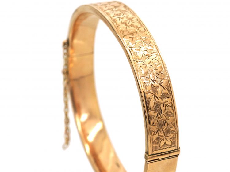 Edwardian 9ct Gold Bangle with Ivy Leaf Detail