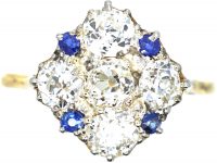 Retro 18ct Gold & Platinum, Diamond & Sapphire Cluster Ring