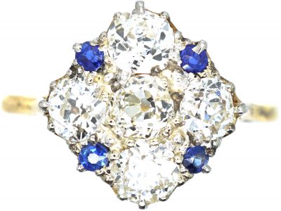 Retro 18ct Gold & Platinum, Diamond & Sapphire Cluster Ring