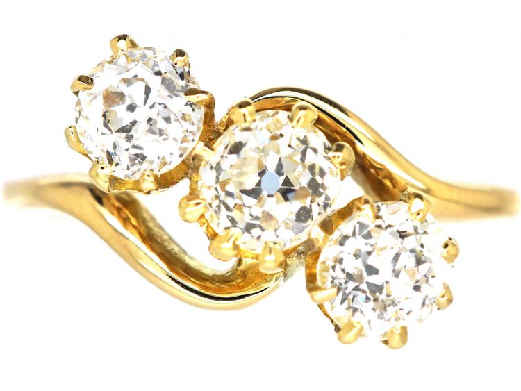 Edwardian 18ct Gold Three Stone Diamond Crossover Ring