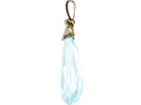Art Deco 15ct Gold & Platinum , Large Aquamarine & Rose Diamond Pendant
