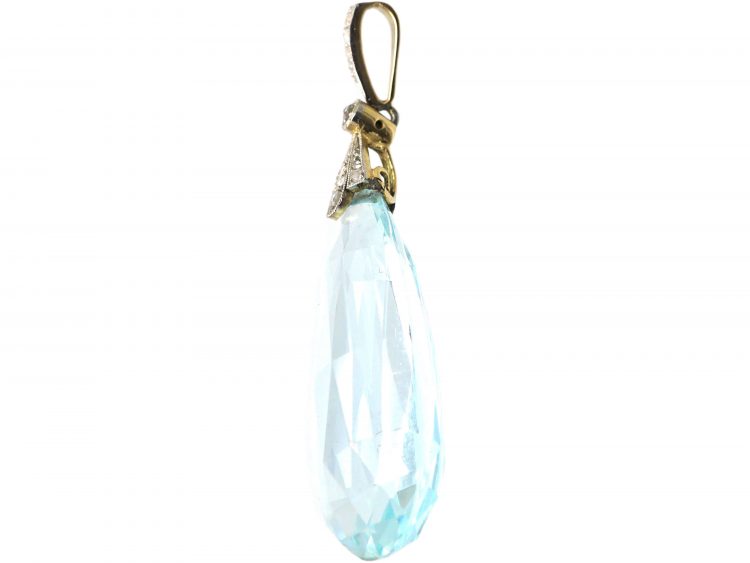 Art Deco 15ct Gold & Platinum , Large Aquamarine & Rose Diamond Pendant