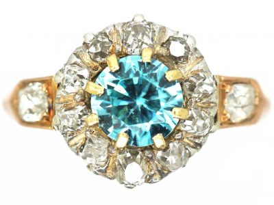 Edwardian Zircon & Diamond Cluster Ring with Diamond Set Shoulders