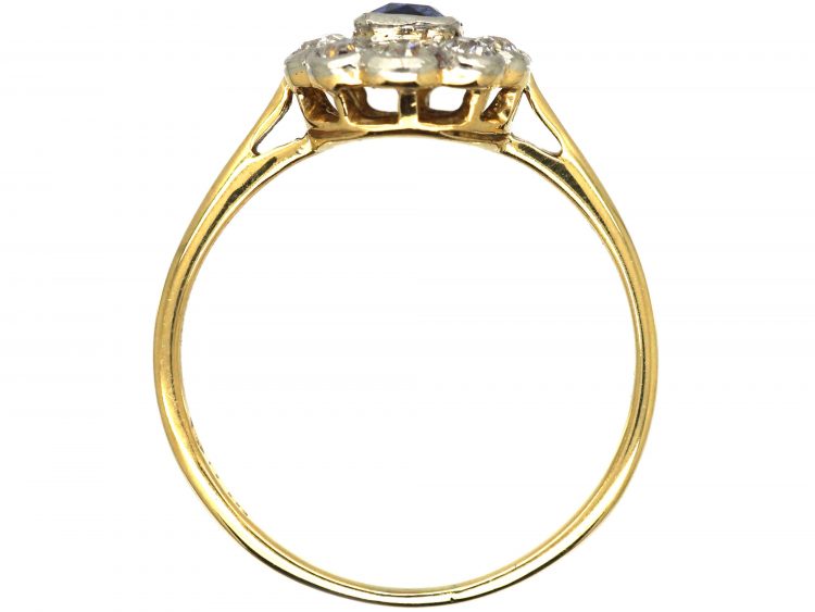 Edwardian 18ct Gold Sapphire & Diamond Oval Cluster Ring