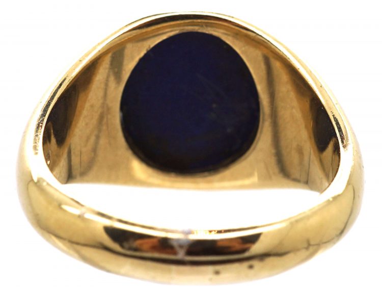 Mid 20th Century 9ct Gold & Lapis Signet Ring with Intaglio of a Lion