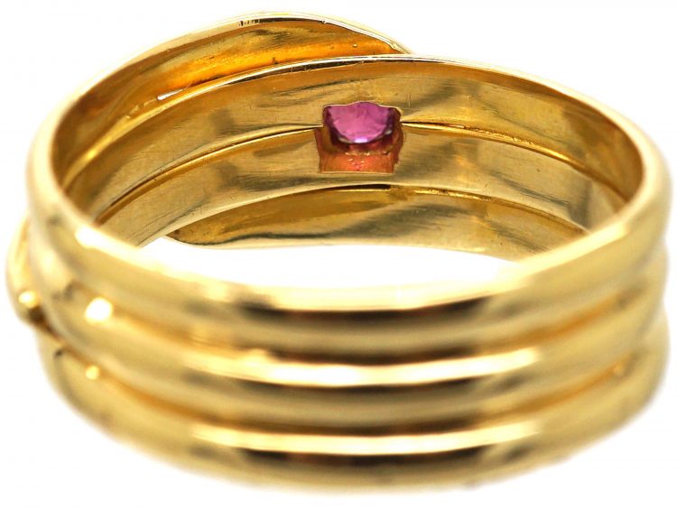 Edwardian 18ct Gold Snake Ring set with a Ruby