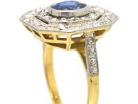 Art Deco 18ct Gold & Platinum, Sapphire & Diamond Octagonal Shaped Ring