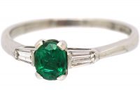 18ct White Gold, Emerald & Baguette Diamond Ring