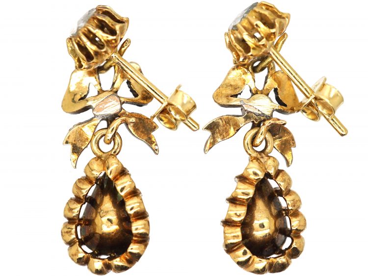19th Century Rose Diamond Drop Earrings