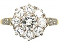 18ct Gold & Diamond Cluster Ring with Diamond Set Shoulders