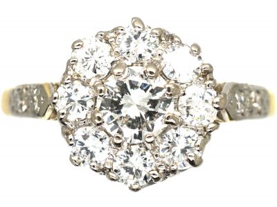 18ct Gold & Diamond Cluster Ring with Diamond Set Shoulders