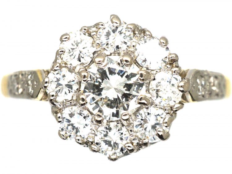 18ct Gold & Diamond Cluster Ring with Diamond Set Shoulders